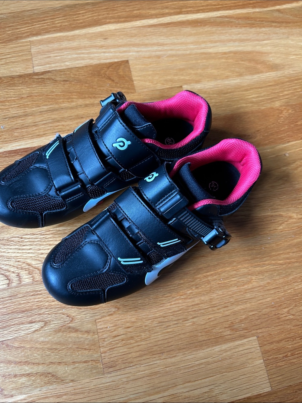Peloton Black and Red Women's Cycling Shoes with Secure Buckle Straps
